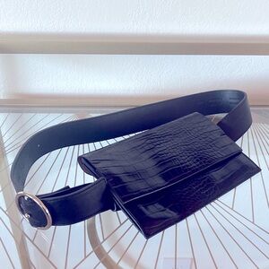 Black Croc Embossed Belt Bag